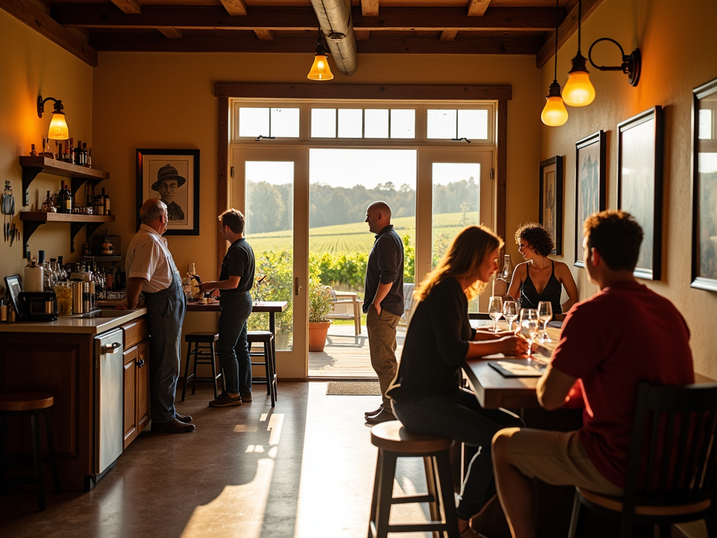 Family hosting wine tasting in cozy room