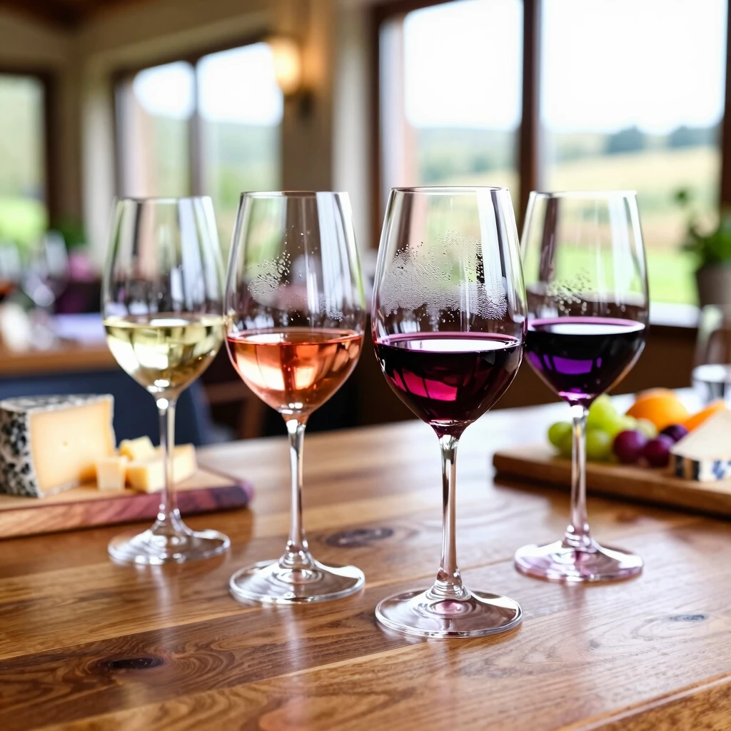Wine tasting flight on a wooden table