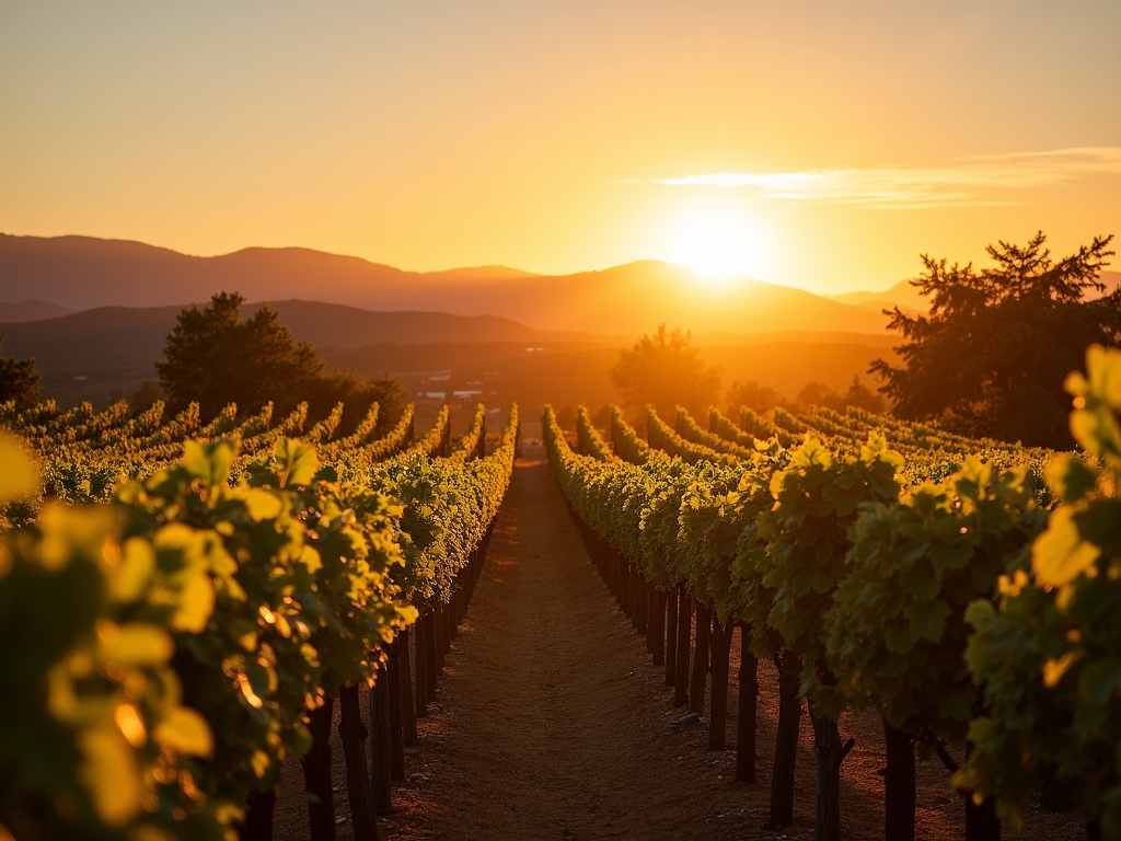 Santa Barbara vineyard at sunset