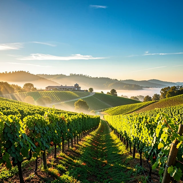 Sonoma County vineyards with morning mist, home to La Crema wines
