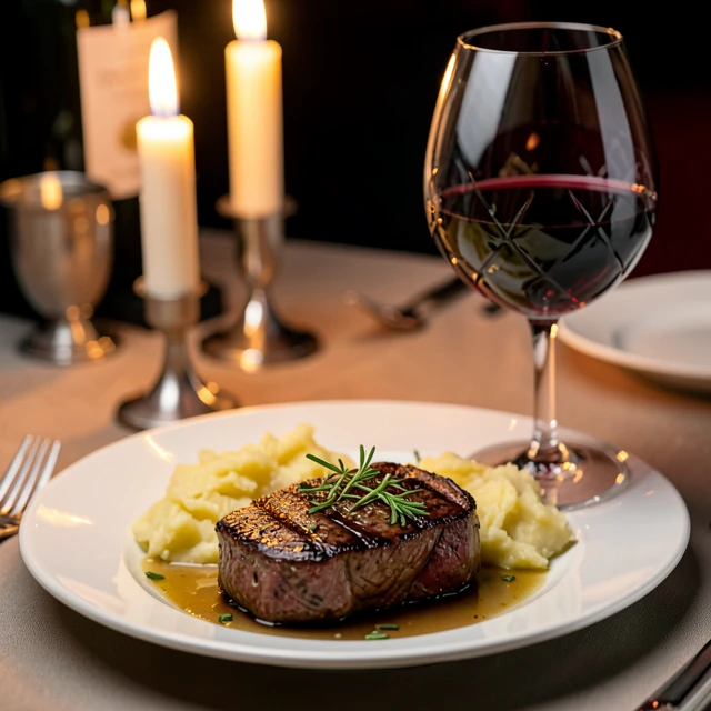 Red wine paired with steak dinner