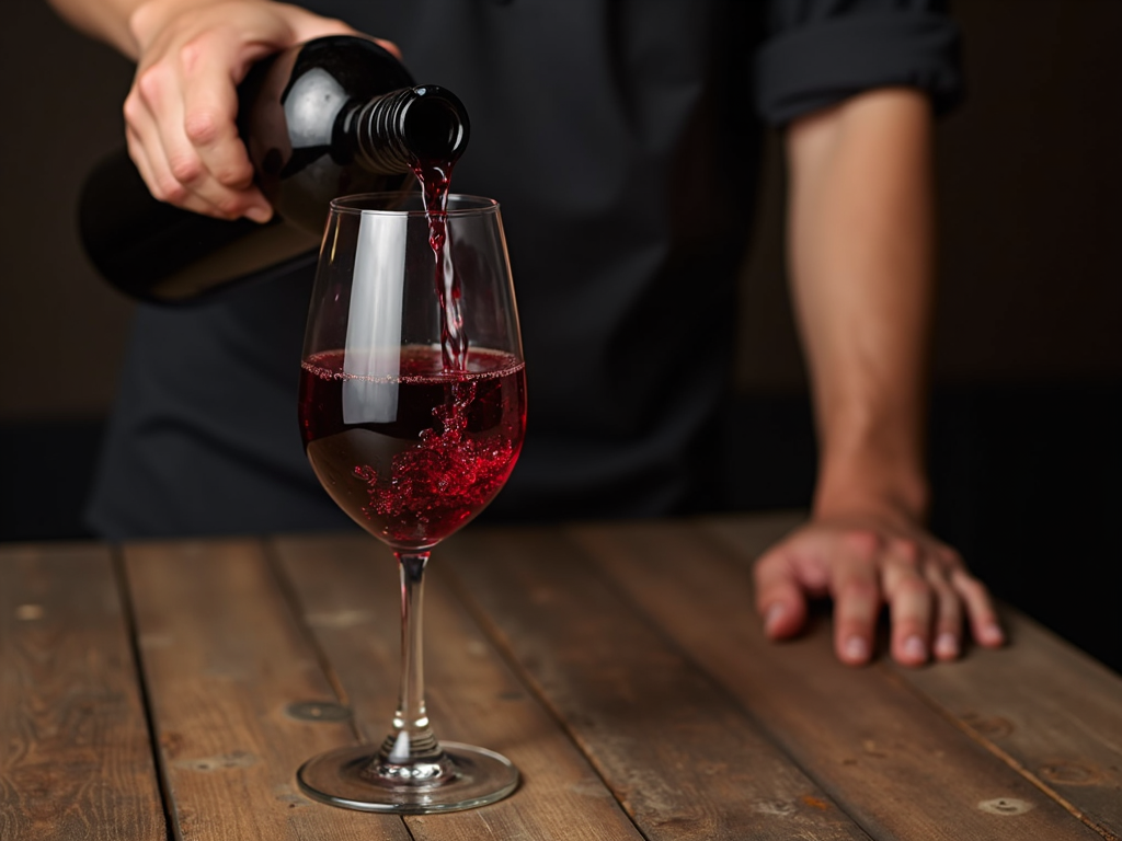 Pouring red wine into a glass
