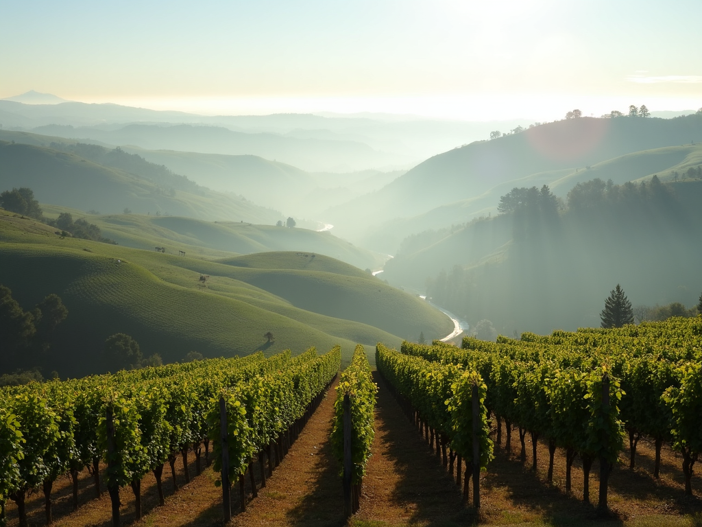 Russian River Valley vineyards in morning fog