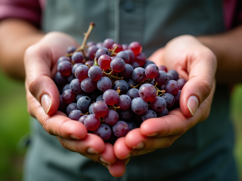 Winemaker holding grapes