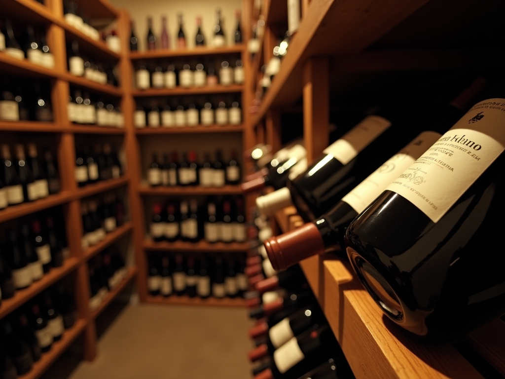 Wine cellar with various wine bottles