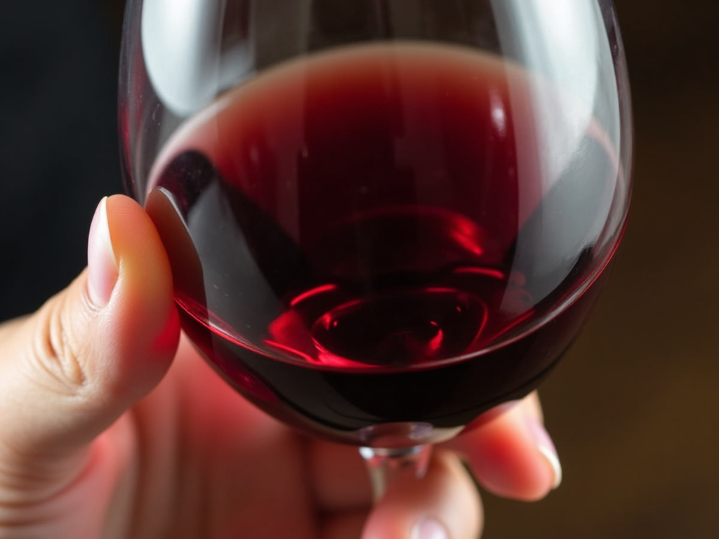 Swirling red wine in a glass to release aromas