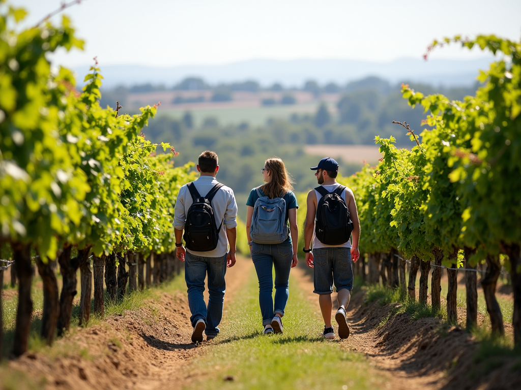 Tourists exploring a vineyard