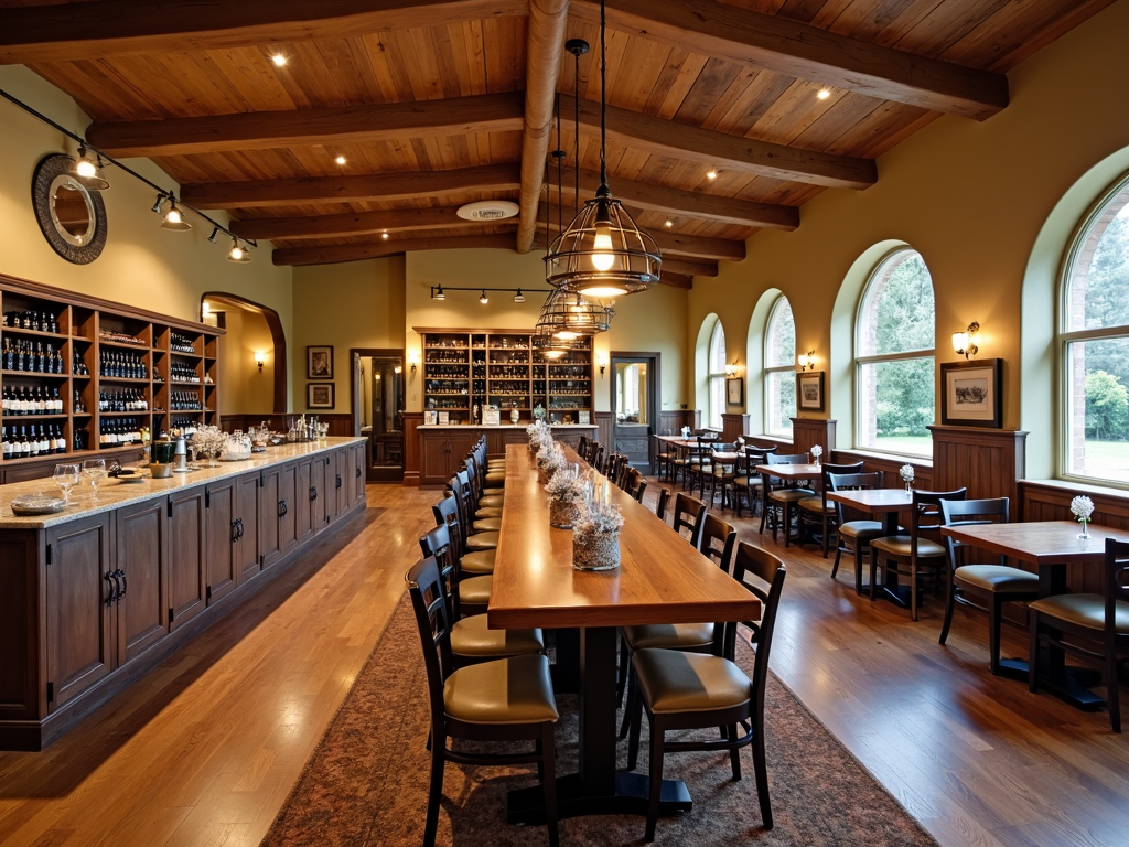 A cozy tasting room at Silver Oak Cellars, adorned with wine bottles and a welcoming atmosphere perfect for tastings.