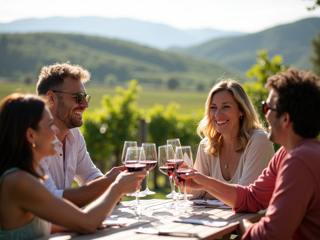 People enjoying wine tasting at a vineyard