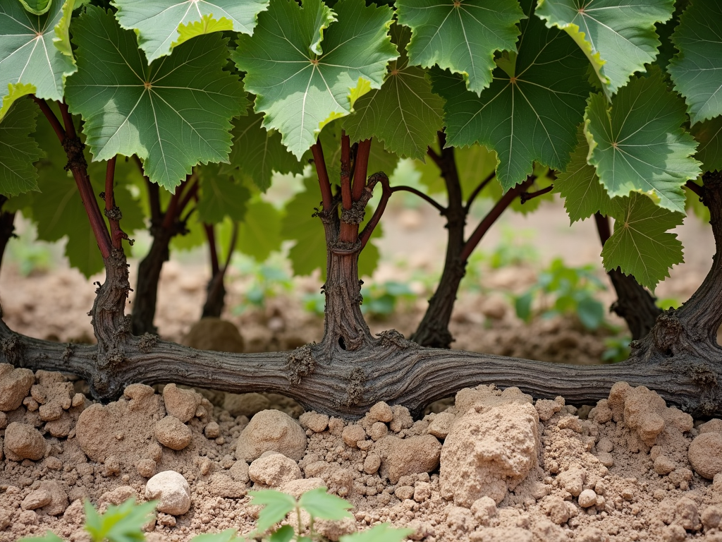 Grapevines growing in diverse soil types.