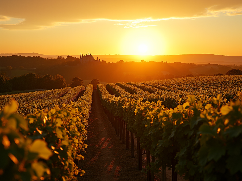 Bordeaux vineyard at sunset
