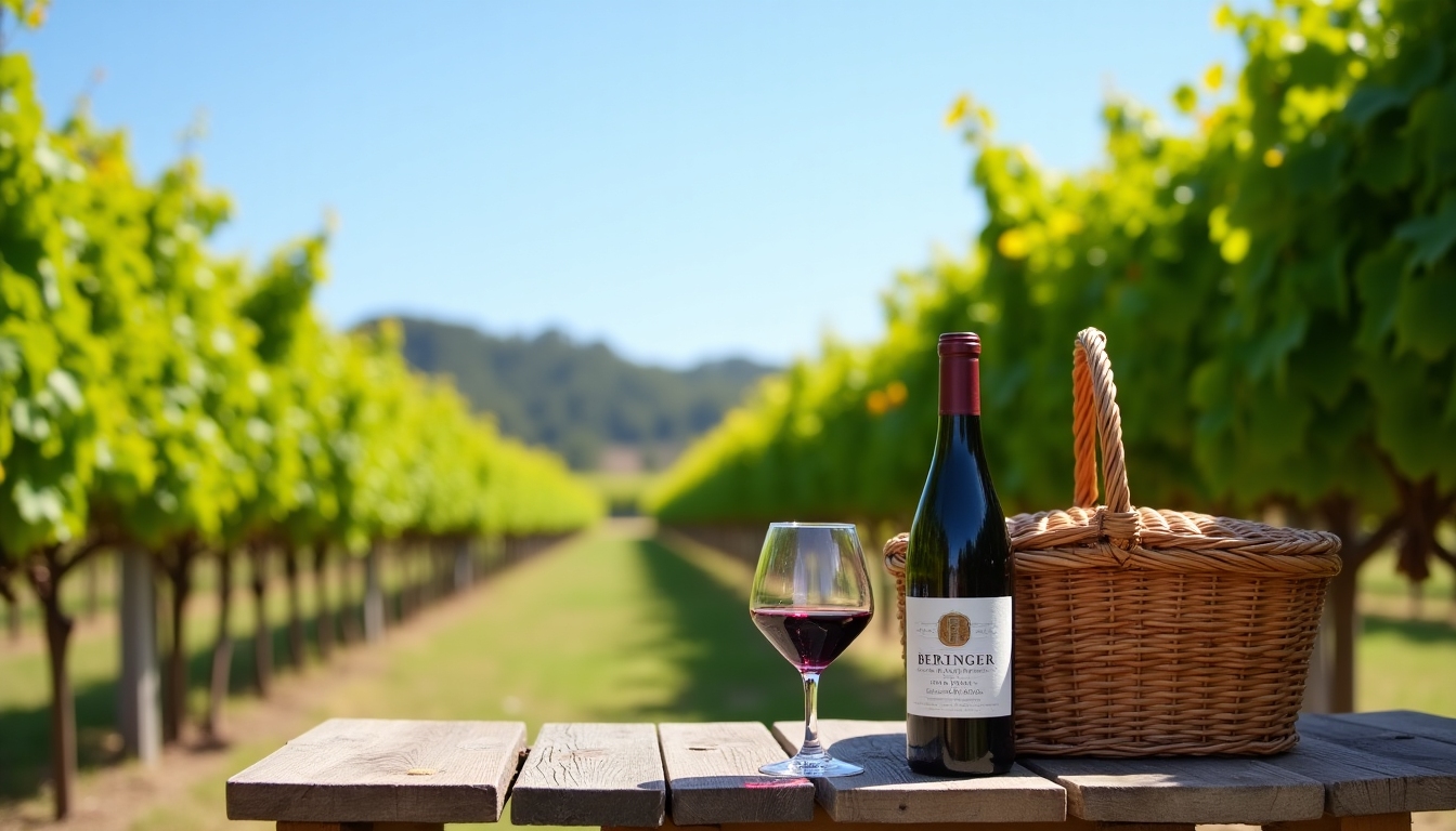 Beringer wine enjoyed in a vineyard setting.