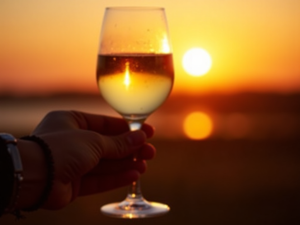Glass of Chardonnay at sunset