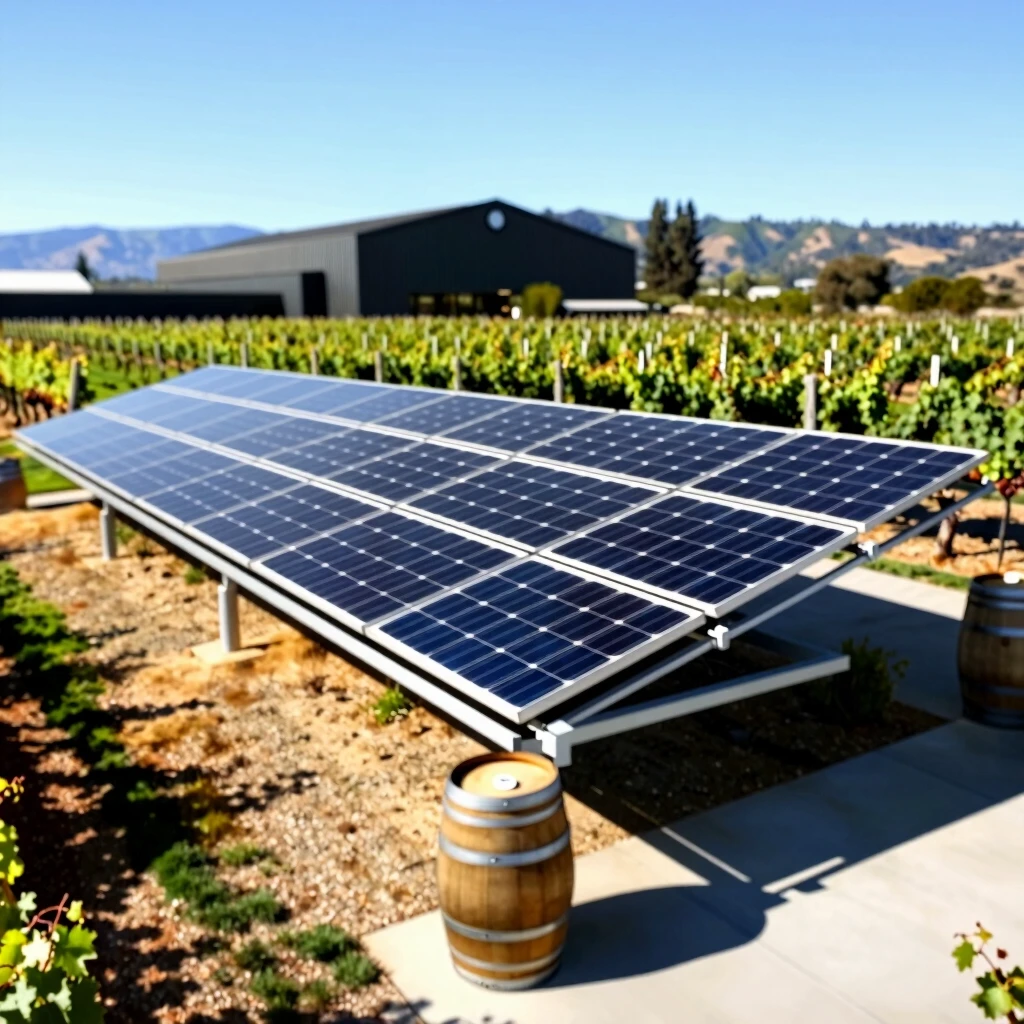 Solar panels powering a sustainable winery in California