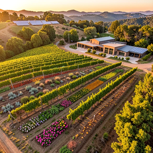 Aerial view of Jackson Family Wines regenerative organic vineyard