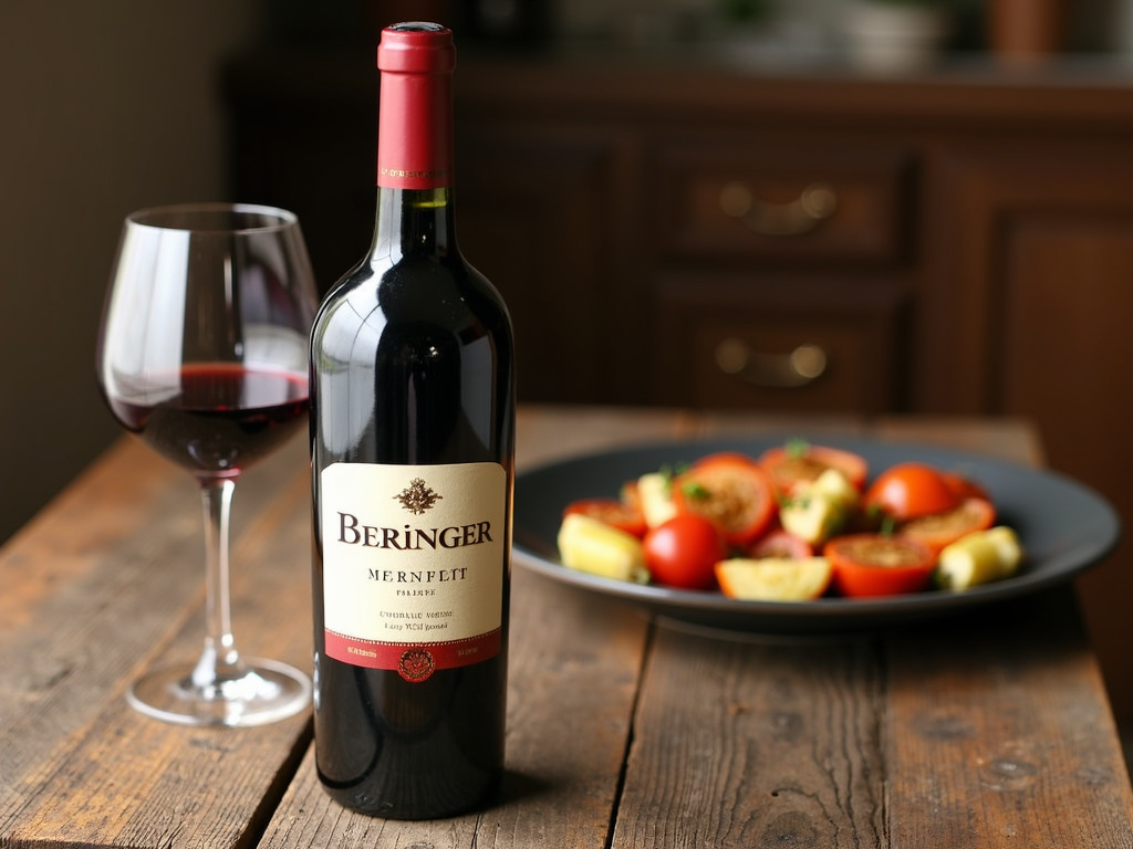 Beringer Merlot paired with roasted vegetables.