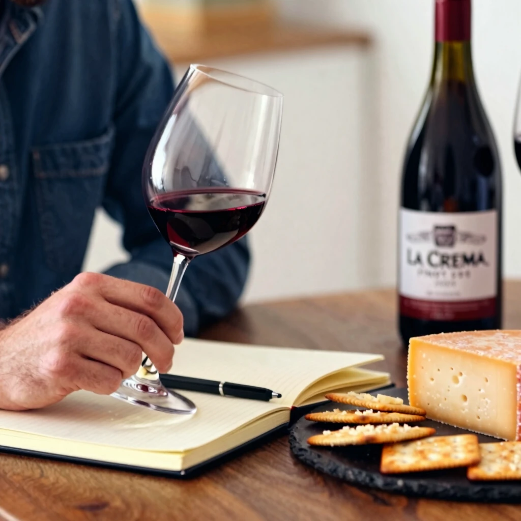 Beginner tasting a glass of La Crema Pinot Noir at home