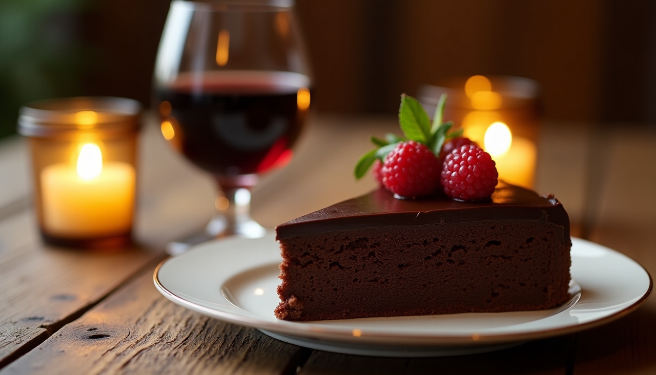 Port wine paired with chocolate cake