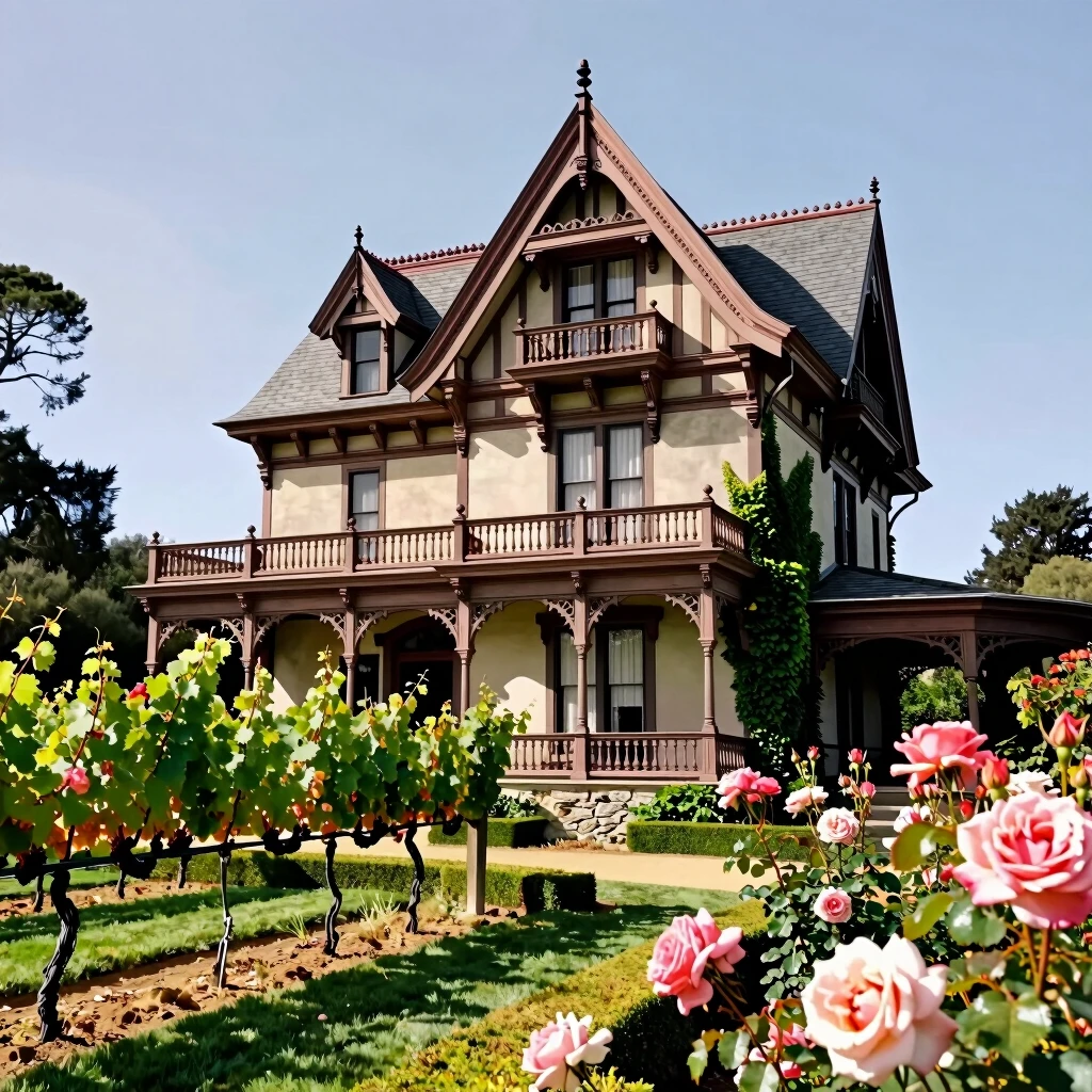 The elegant Rhine House at Beringer Vineyards amid gardens and vines