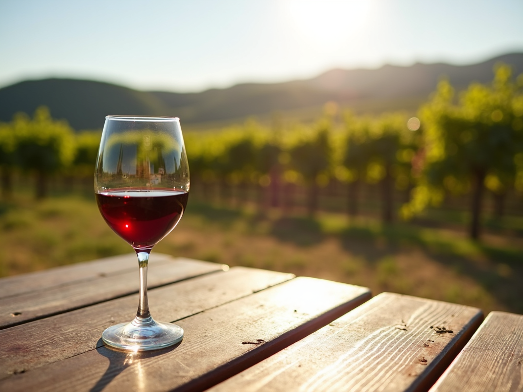 A glass of red wine in a vineyard, reflecting terroir in every sip.