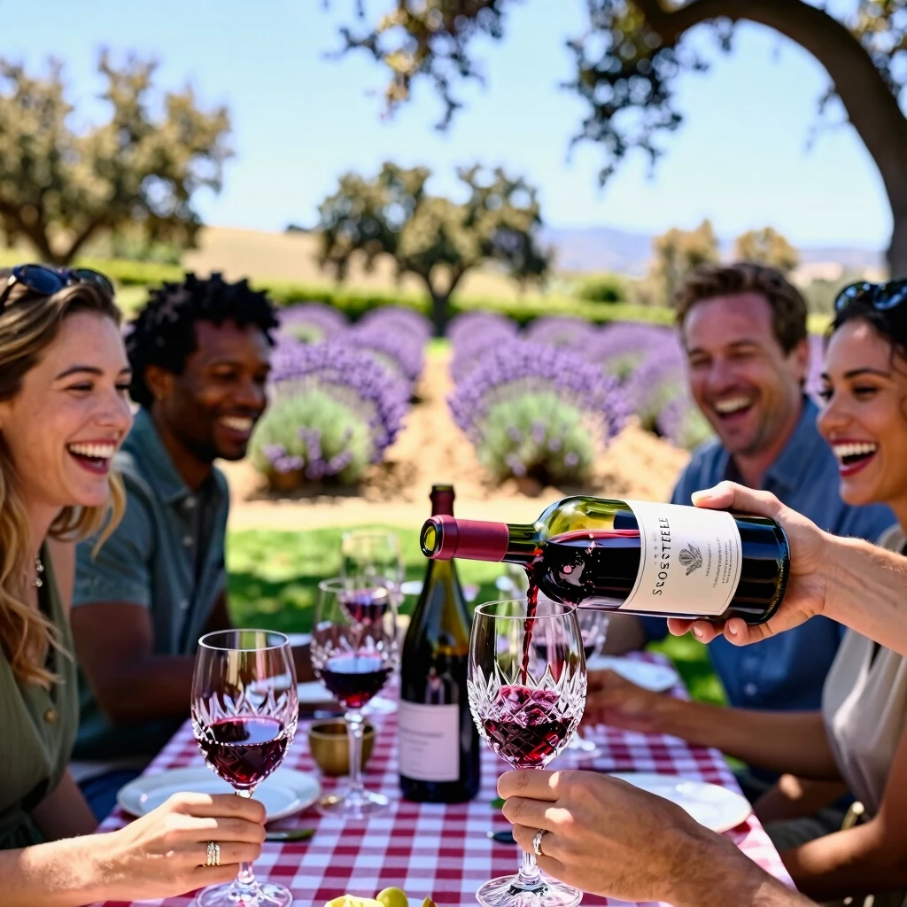 Friends enjoying Stonestreet wine tasting outdoors