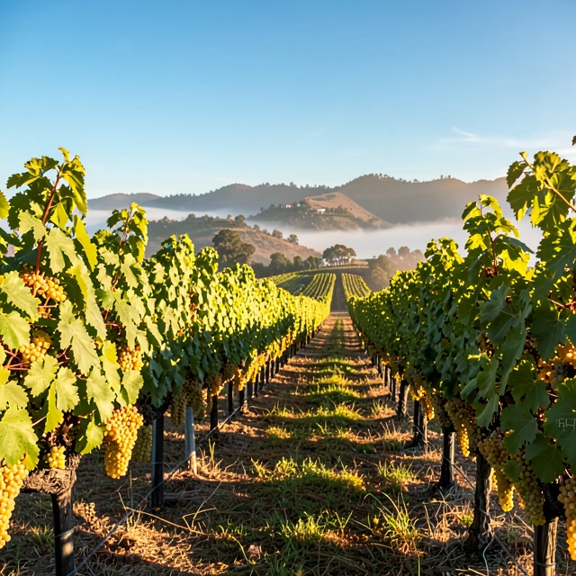 Lush California Chardonnay vineyard in Sonoma during harvest season