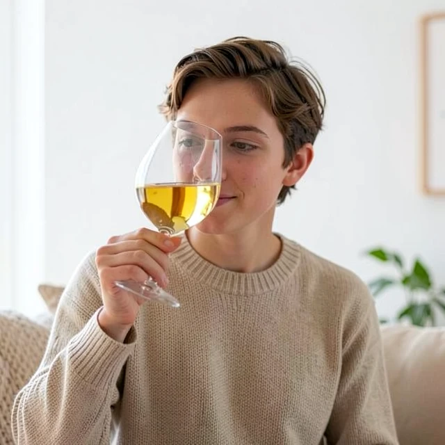 Beginner examining wine color in a glass
