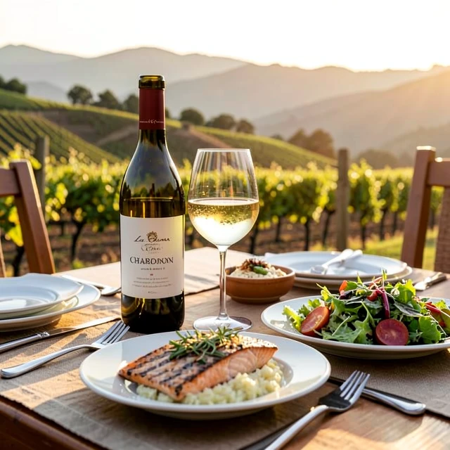 Elegant outdoor dining setup with La Crema wine and food pairings in California wine country