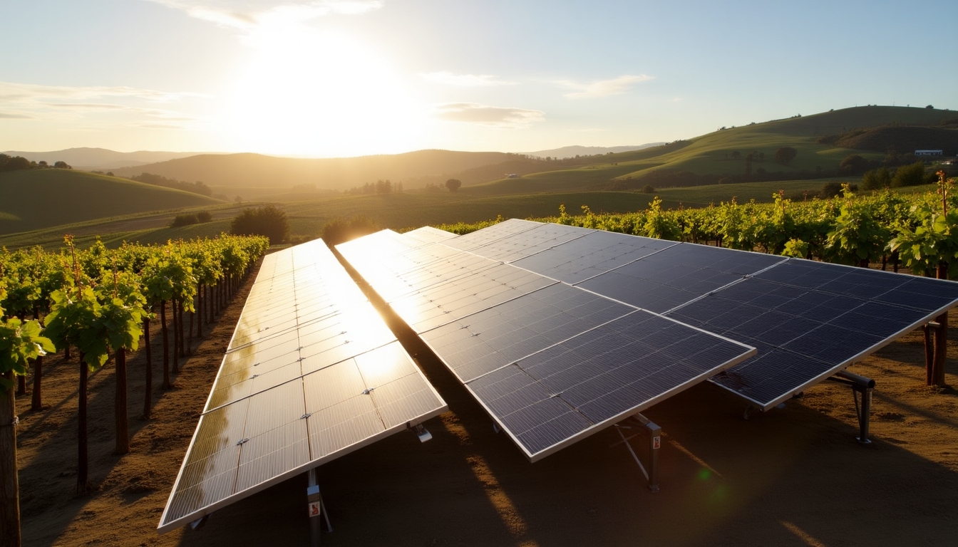Solar panels near a vineyard