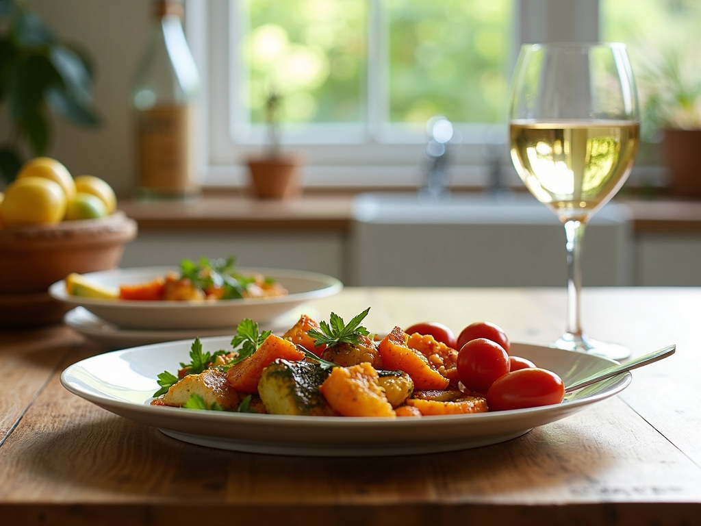 Vegan-friendly wine with a plant-based meal.
