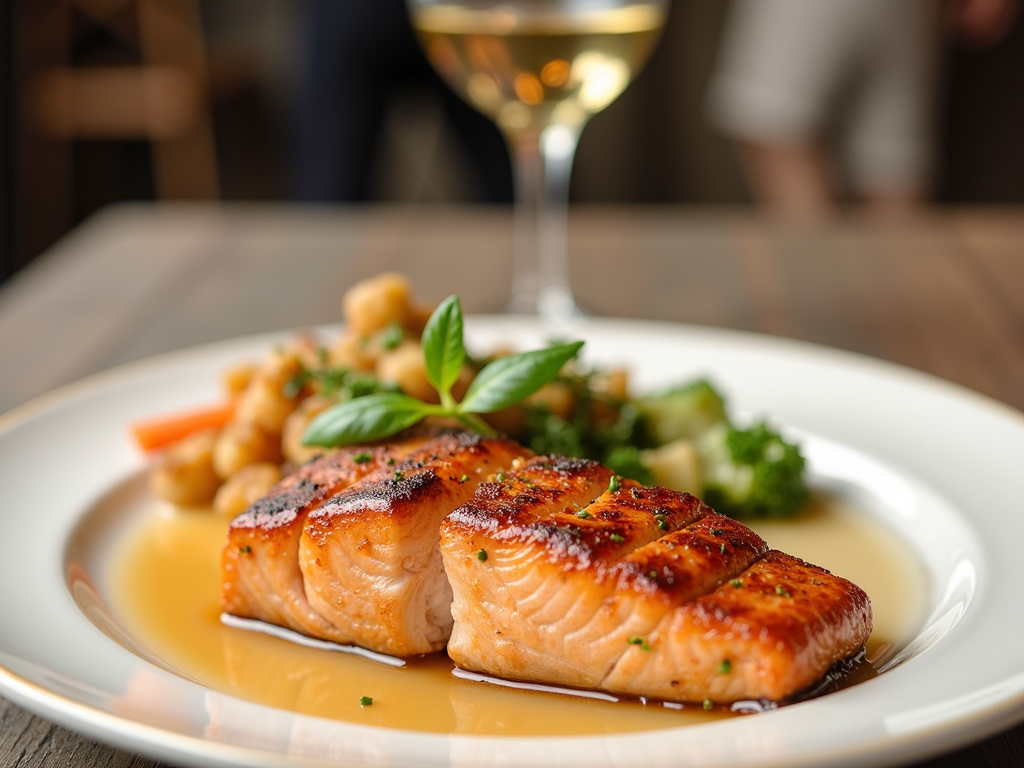 Grilled salmon with white wine