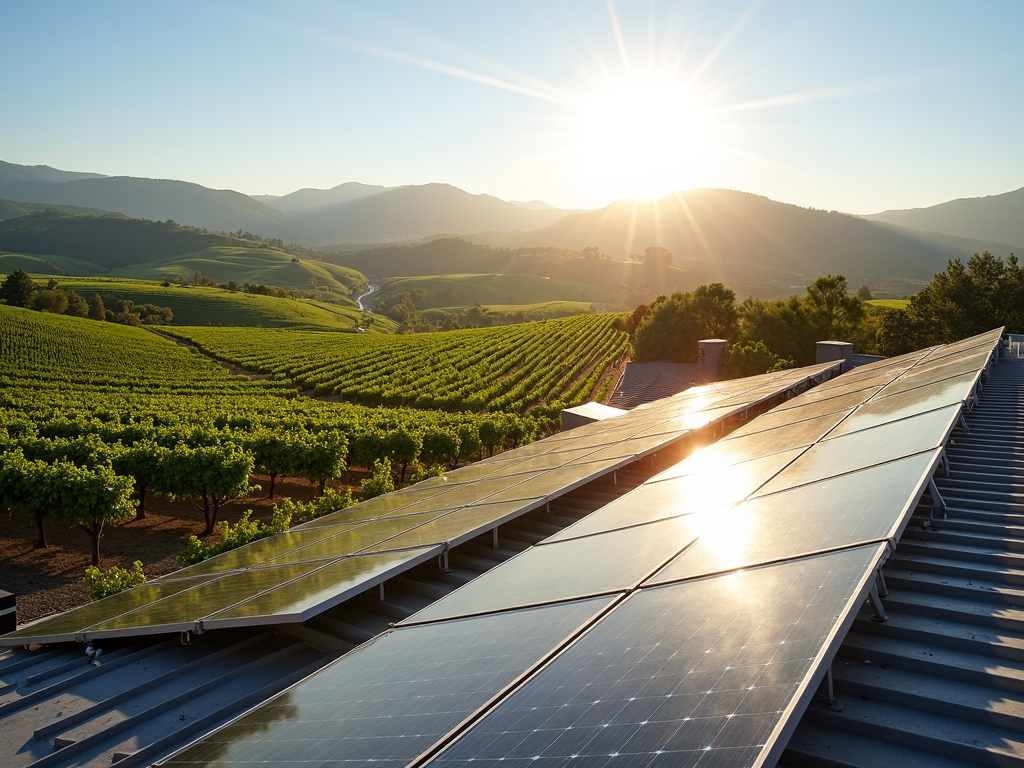 Solar panels on winery rooftop