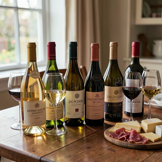 Home wine tasting setup featuring Jackson Family Wines bottles