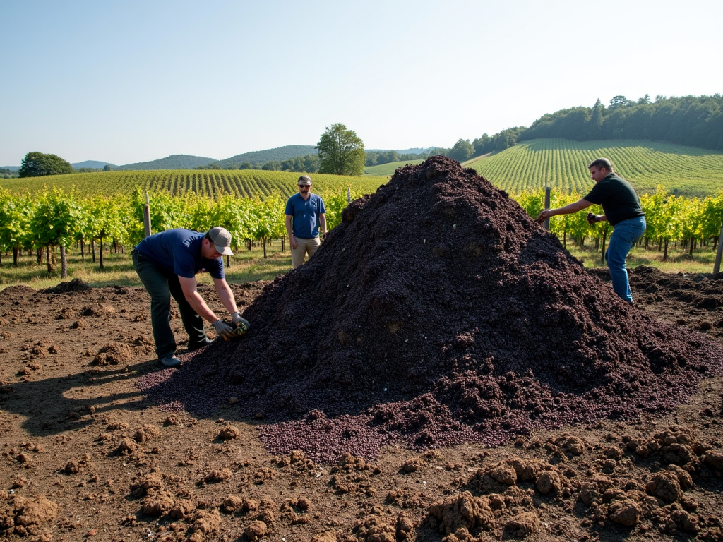 Composting grape pomace