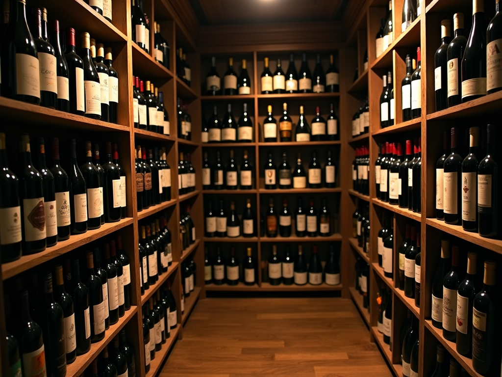 A wine cellar stocked with a variety of wines.