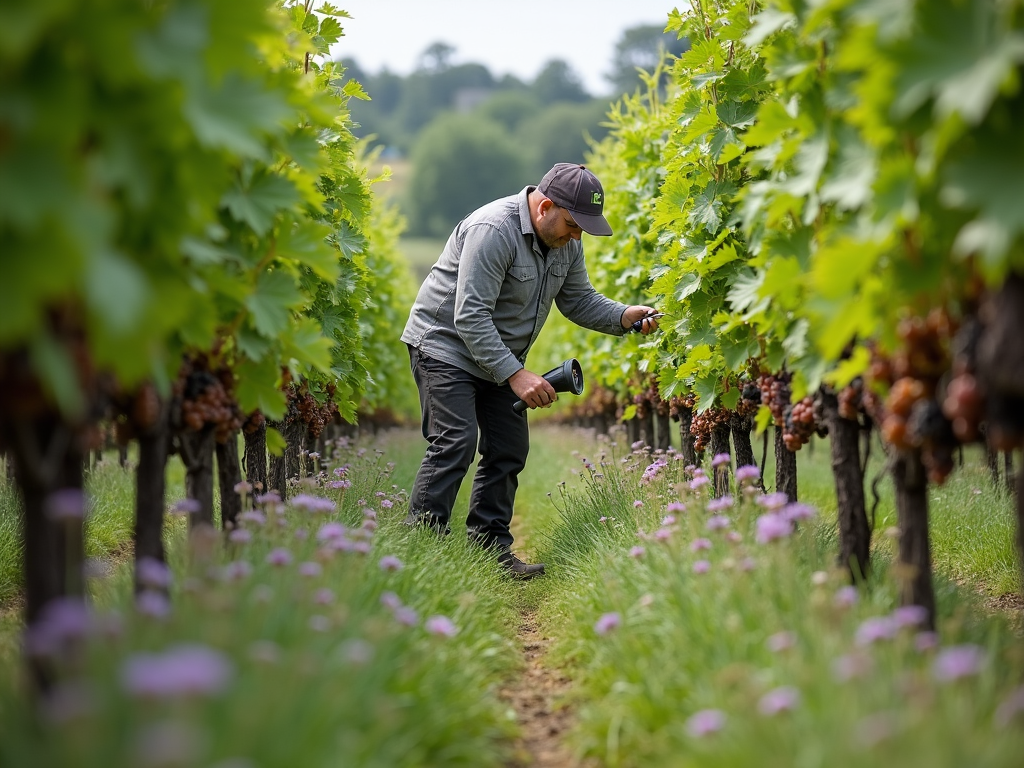Winemaker practicing sustainable viticulture