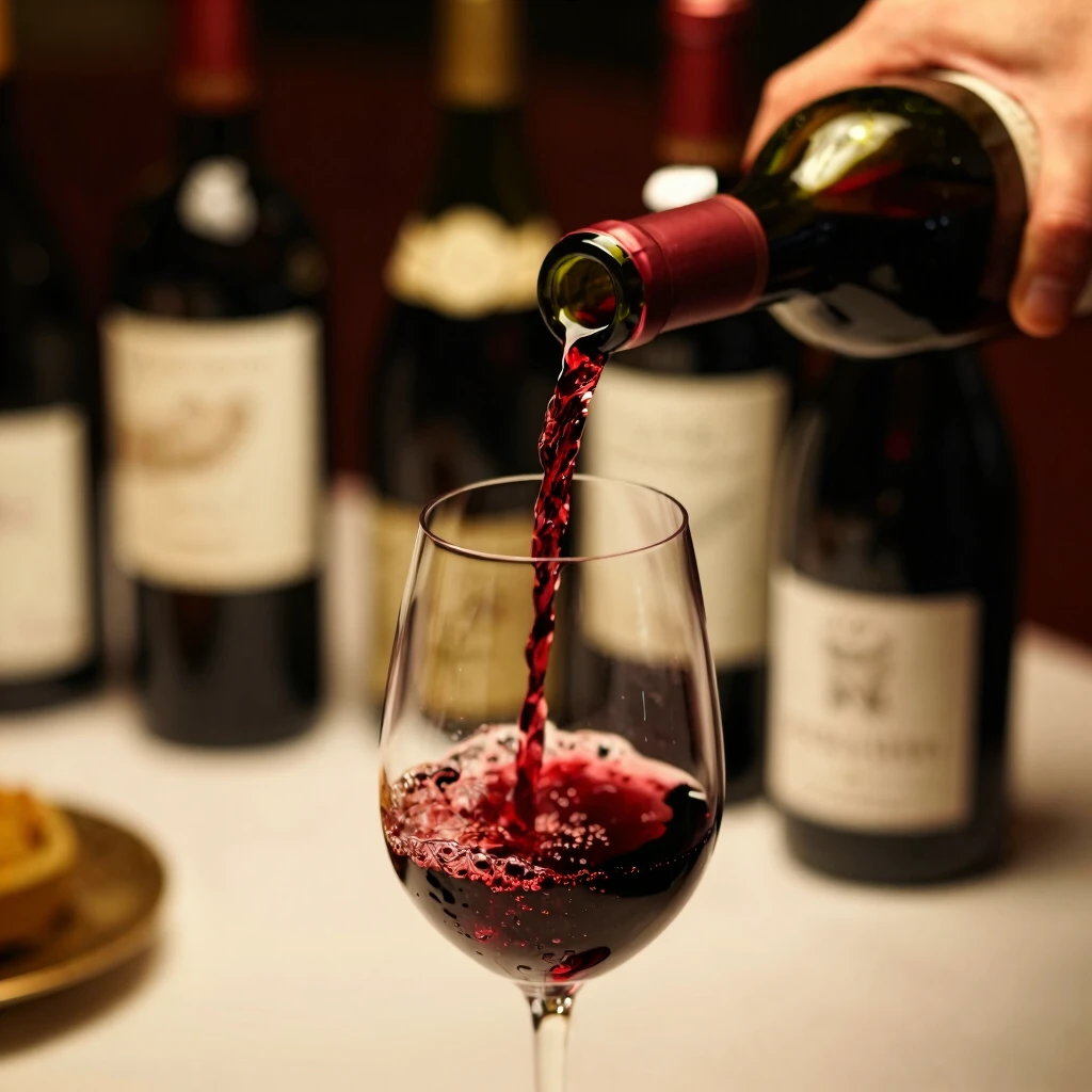 Close-up of red organic wine being poured into a glass