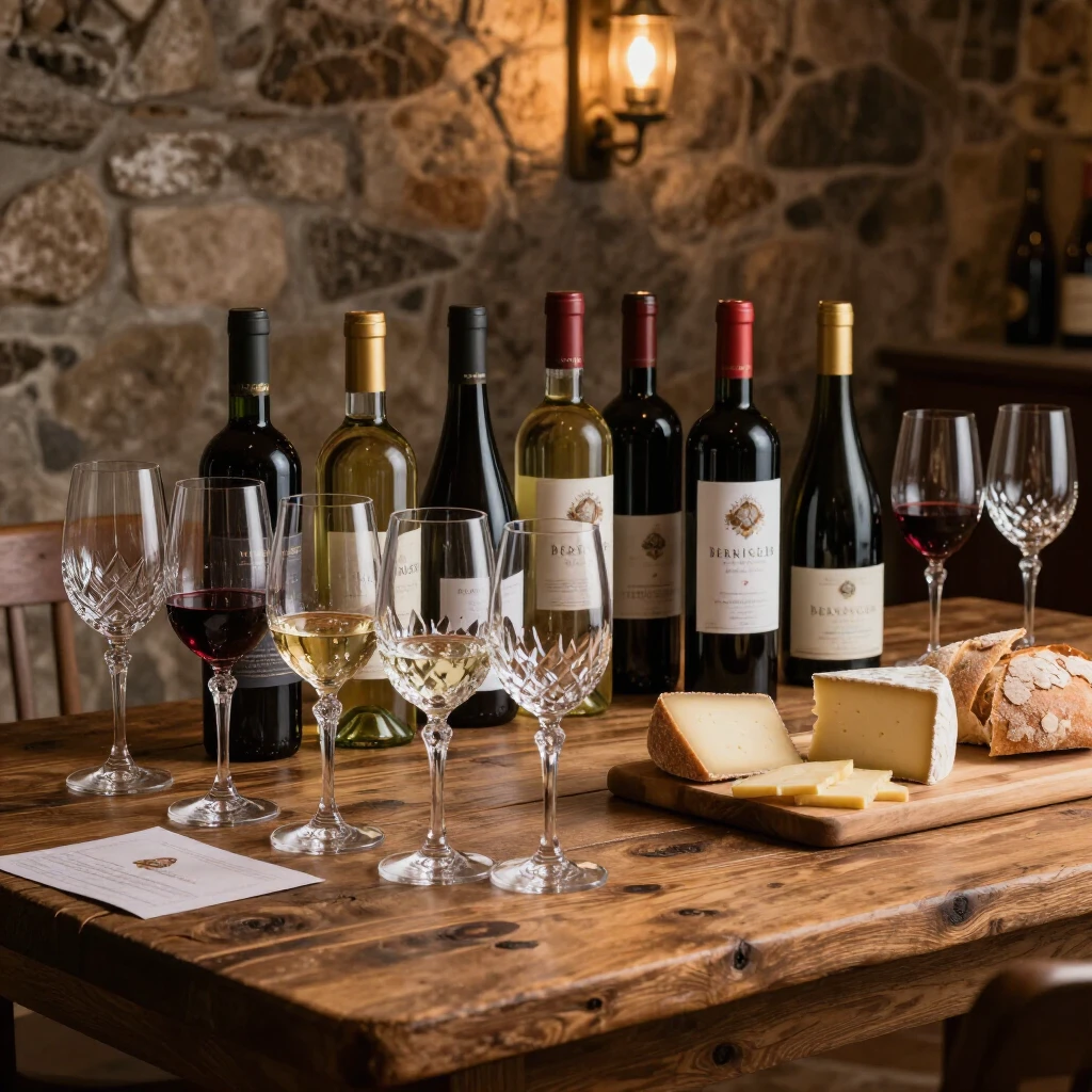 Beringer wine tasting setup with glasses, bottles, and pairings