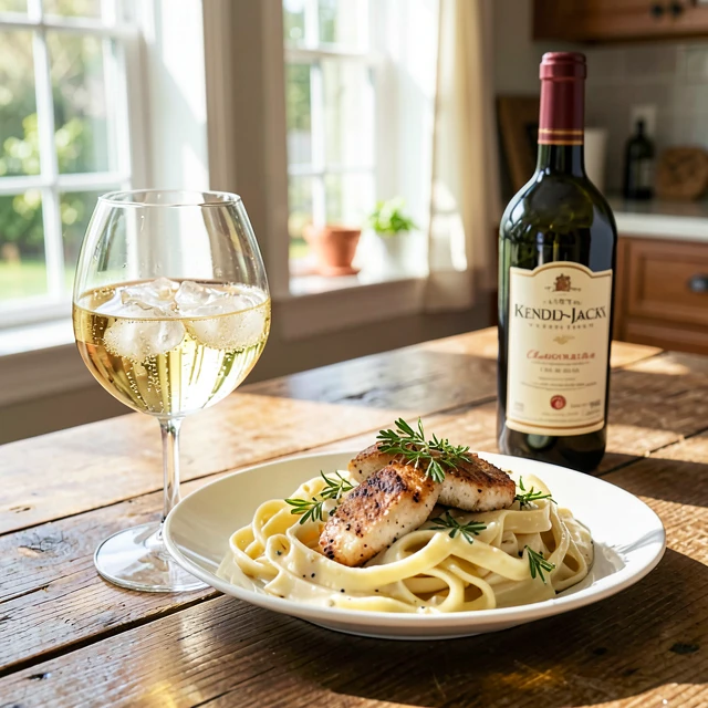 Kendall-Jackson Vintner's Reserve Chardonnay paired with creamy fettuccine Alfredo