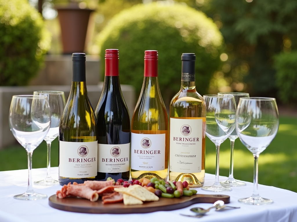 Beringer wines and charcuterie board in garden setting