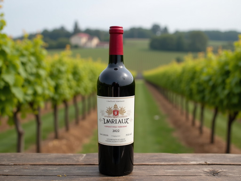 Château Margaux bottle in Bordeaux vineyard