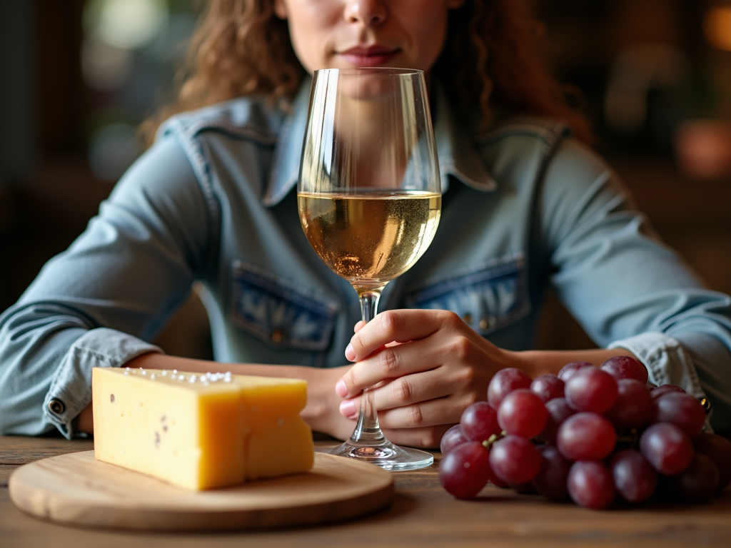 Sniffing white wine during a tasting