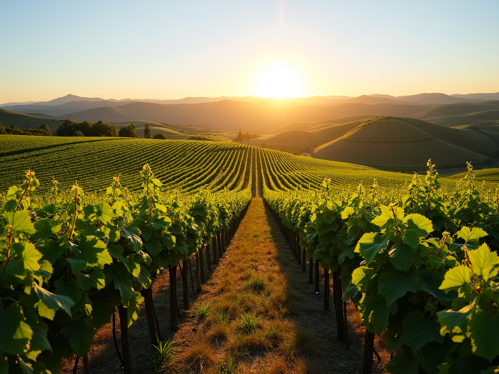 Lush vineyard at golden hour