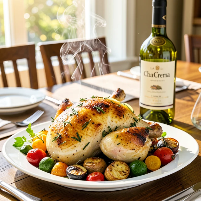 Lemon herb roasted chicken paired with La Crema Chardonnay