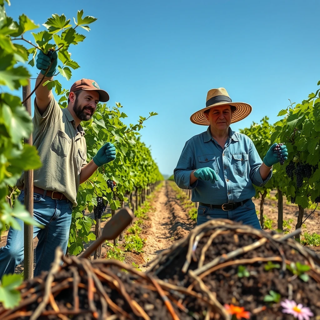 Workers tending to organic vineyards at Jackson Family Wines