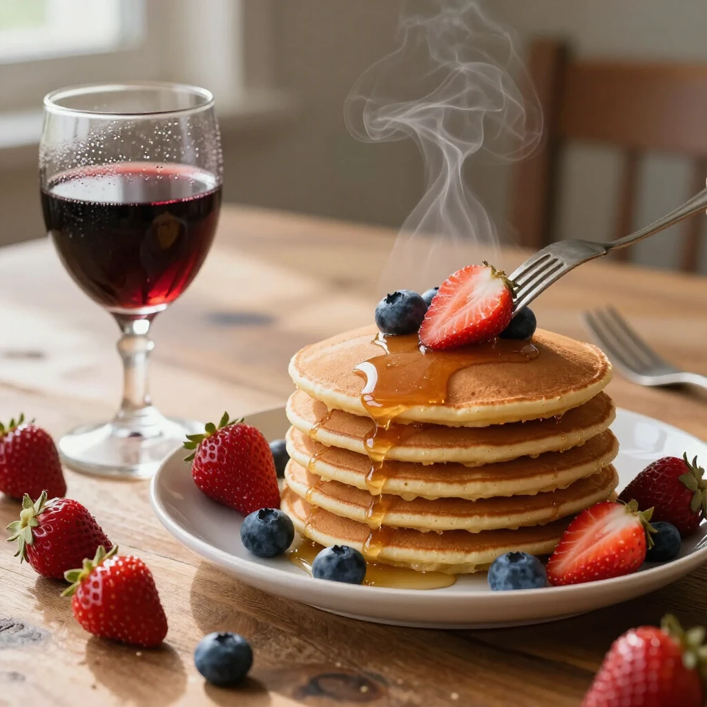 Pancakes with berries paired with a glass of chilled Zinfandel