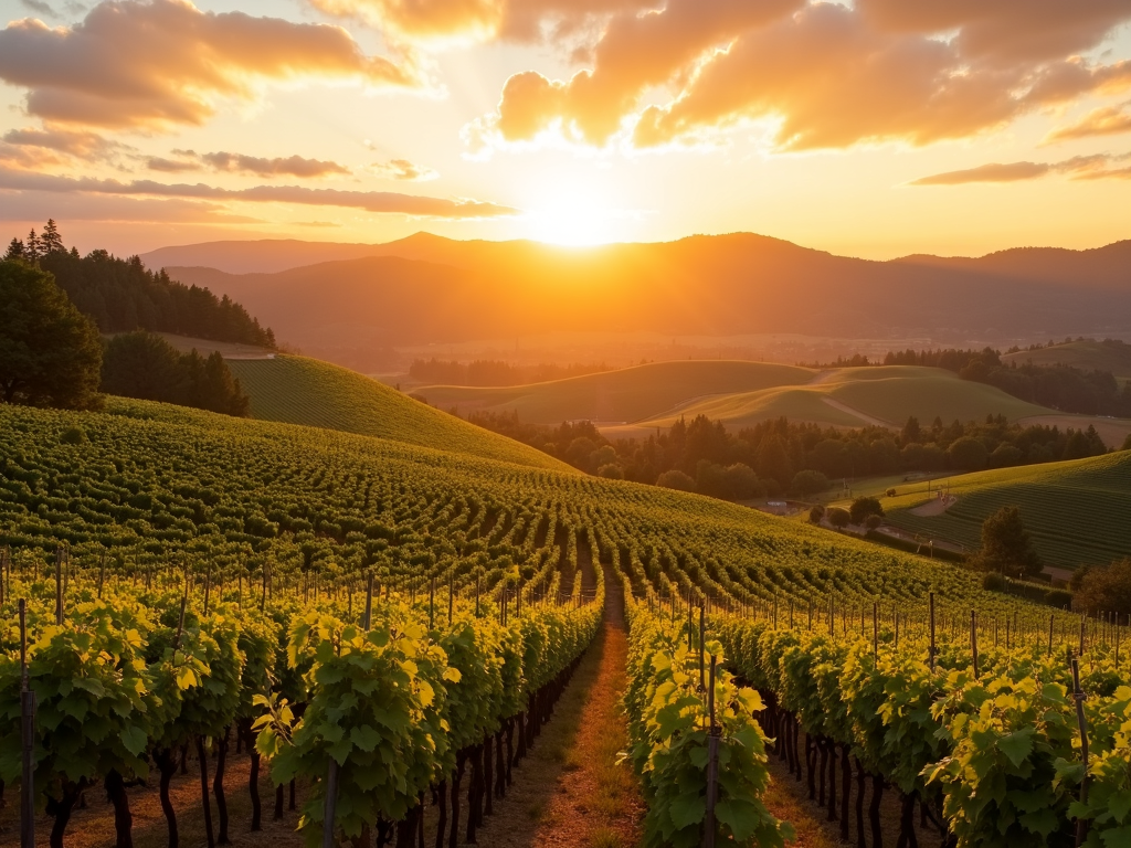Napa Valley vineyards at sunset