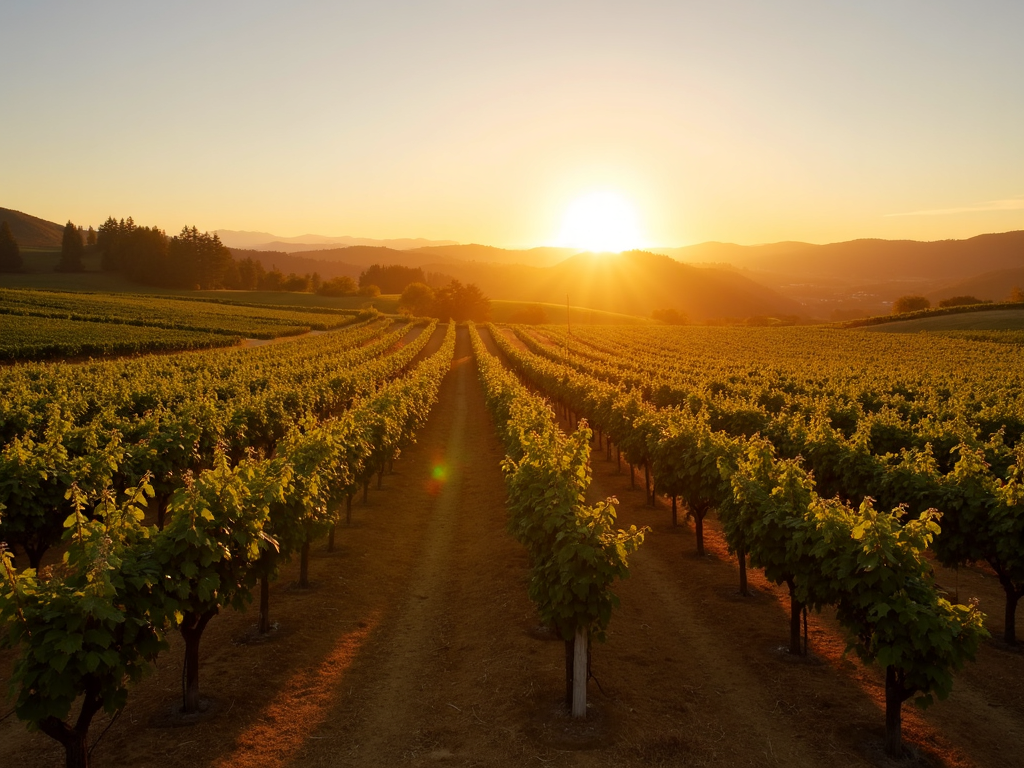 Sonoma County vineyard at sunset