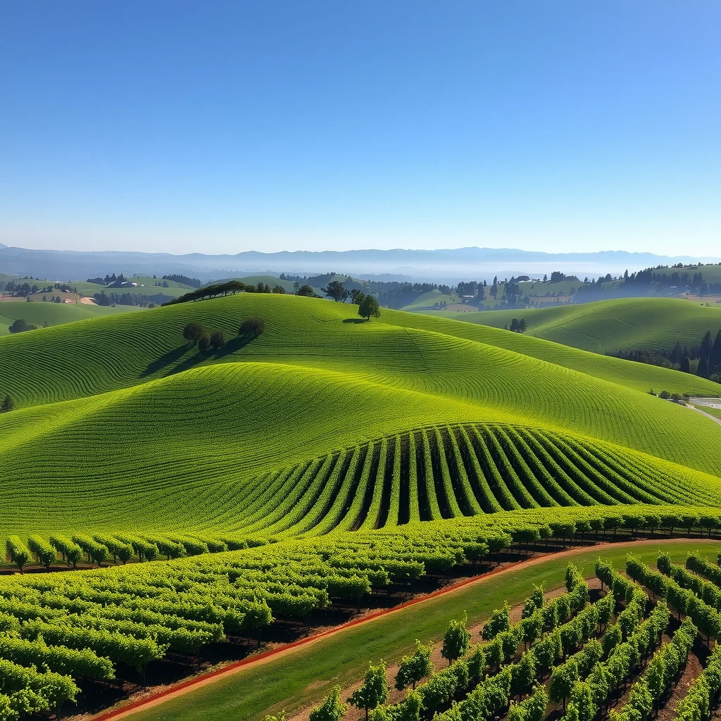 Aerial view of rolling vineyards in Sonoma County, California