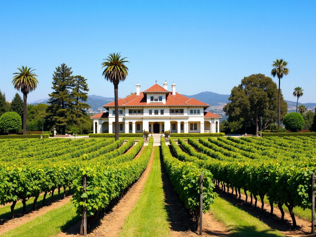 Beringer Vineyards in Napa Valley with the historic Rhine House
